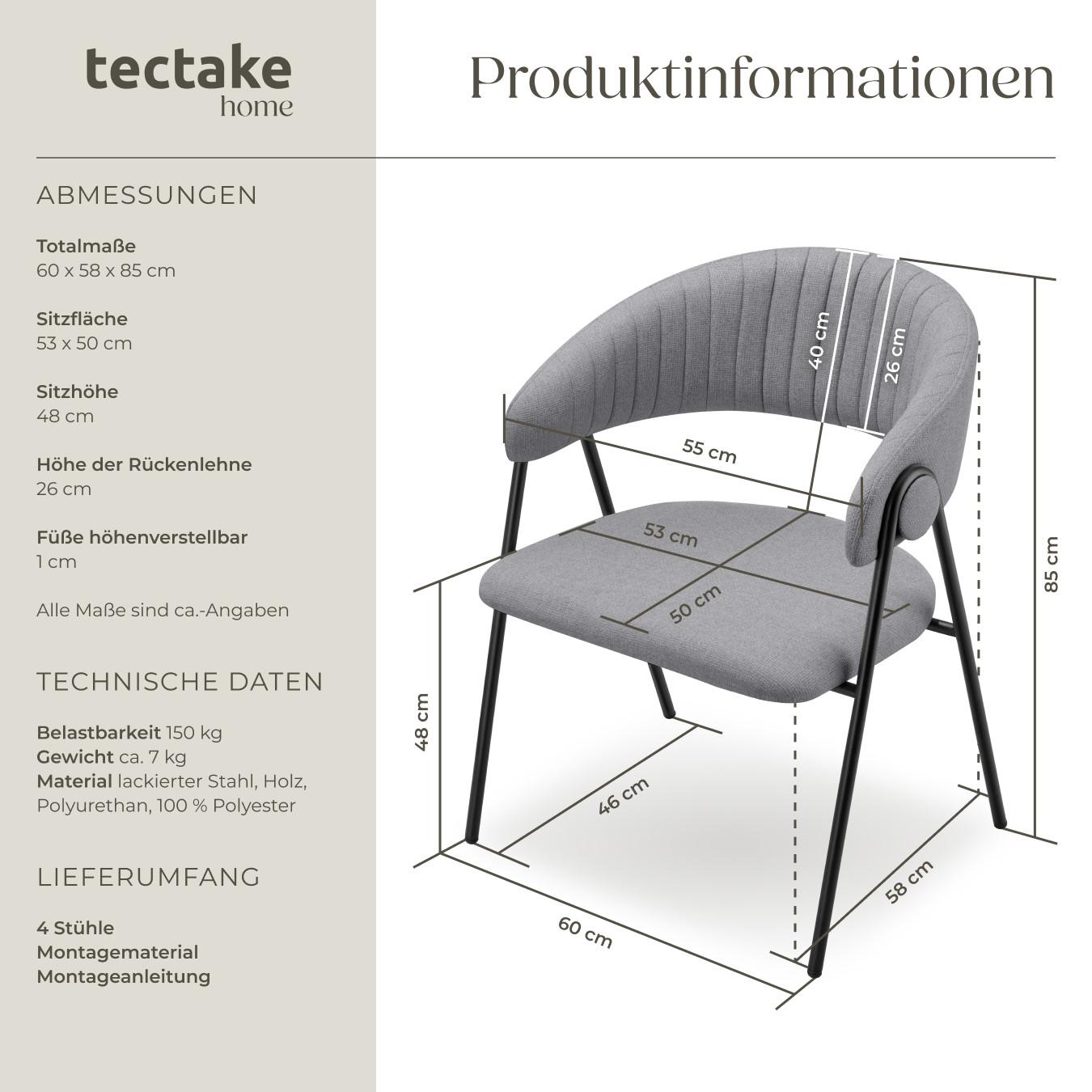 Tectake Armlehnstuhl Bedano, gepolstert, Webstoff, 150 kg  