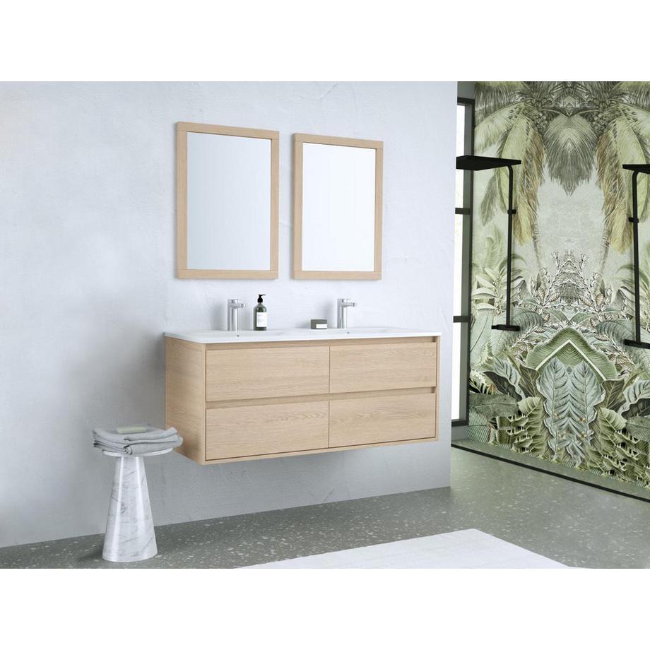 Vente-unique Waschbeckenunterschrank hängend mit Einbauwaschbecken & Spiegel - 120 cm - Eichenholzfurnier - MILIPAM  
