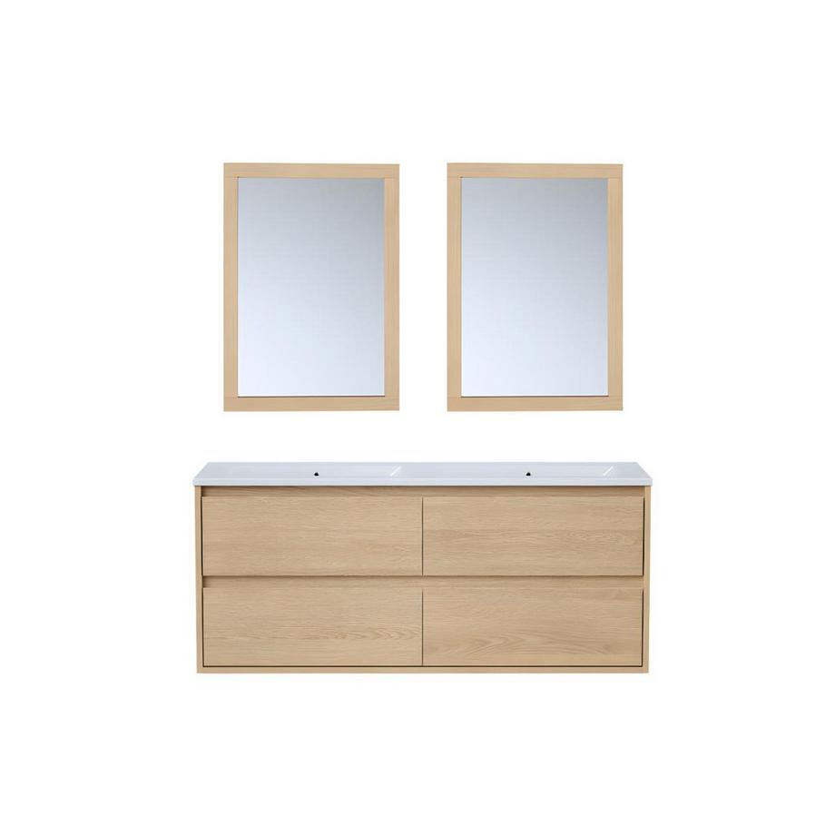 Waschbeckenunterschrank hängend mit Einbauwaschbecken & Spiegel - 120 cm - Eichenholzfurnier - MILIPAM
