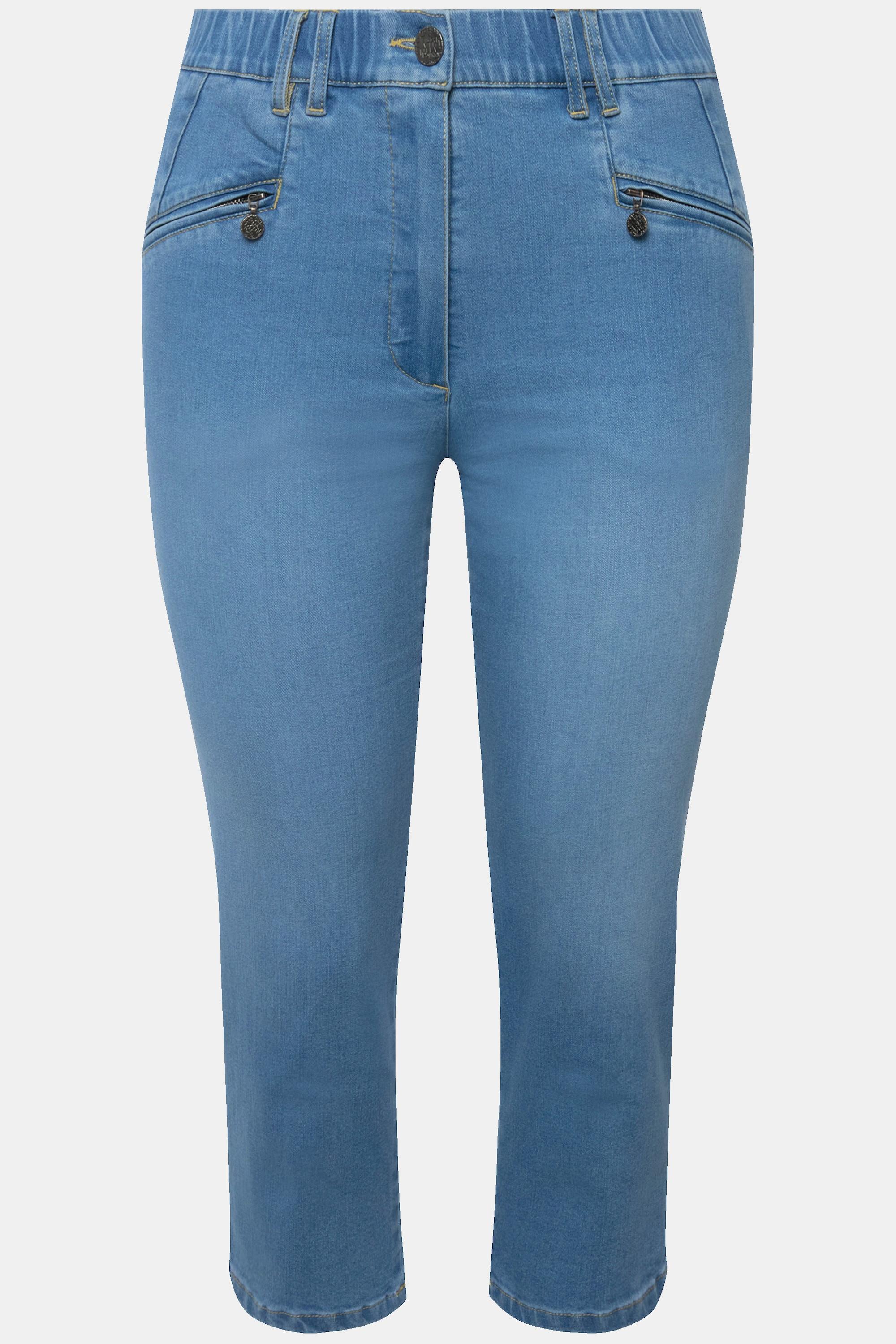 Ulla Popken  Jean Mony 7/8, taille élastique, poches zippées 