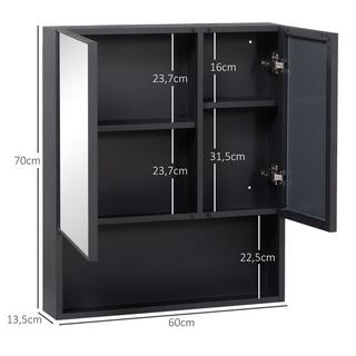 Northio Spiegelschrank, Badezimmerschrank mit 5 Etagen, Doppeltür, Hängeschrank Medizinschrank für Schlafzimmer, Schwarz, 60 x 13,5 x 70 cm  