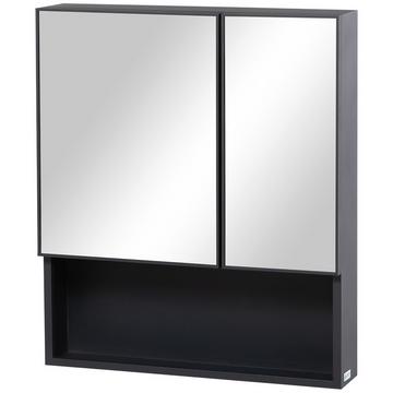 Spiegelschrank, Badezimmerschrank mit 5 Etagen, Doppeltür, Hängeschrank Medizinschrank für Schlafzimmer, Schwarz, 60 x 13,5 x 70 cm