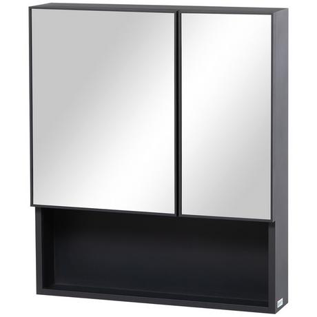 Northio Spiegelschrank, Badezimmerschrank mit 5 Etagen, Doppeltür, Hängeschrank Medizinschrank für Schlafzimmer, Schwarz, 60 x 13,5 x 70 cm  