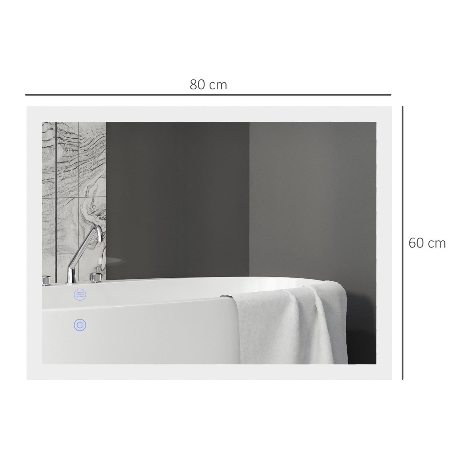 Northio Specchio da bagno, 80 x 60 cm, specchio da bagno con illuminazione a LED, specchio luminoso con interruttore tattile, funzione memory, con 3 colori di luce  