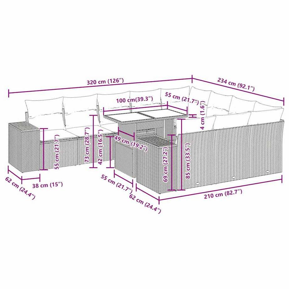 VidaXL set di divani da giardino Polirattan  