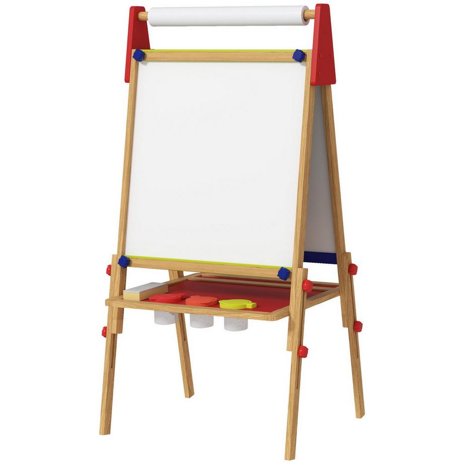 Northio  3-in-1 Kindertafel höhenverstellbar, doppelseitige Kinder Staffelei mit Ablage, Staffelei mit Farbbecher, Radiergummi, Zeichenpapier, für Kinder 3-8 Jahre, Naturholz 