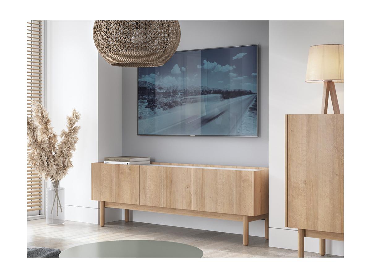 Vente-unique TV-Möbel mit 3 Türen - Helle Holzfarben & Marmor-Optik Weiß - SITOLI  