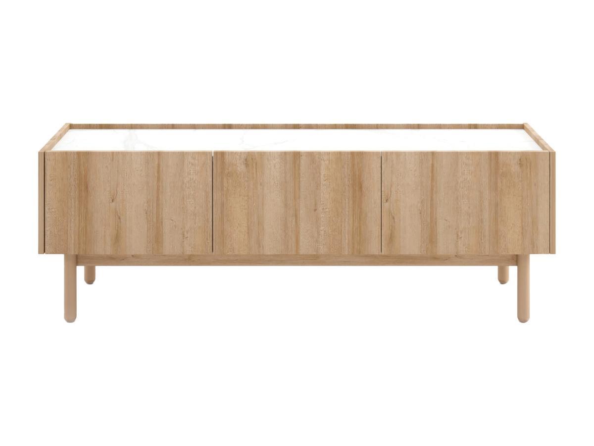 Vente-unique TV-Möbel mit 3 Türen - Helle Holzfarben & Marmor-Optik Weiß - SITOLI  