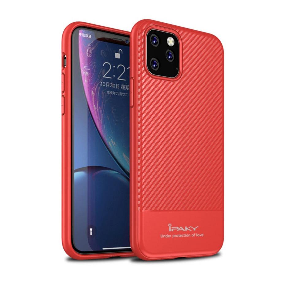 IPAKY  iPhone 11 Pro Max - Ipaky Silikon Carbon Gummi Case Rot 