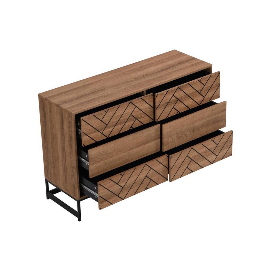 Vente-unique  Commode 6 tiroirs - MDF et acier - Coloris : Naturel et noir - CARATANA 