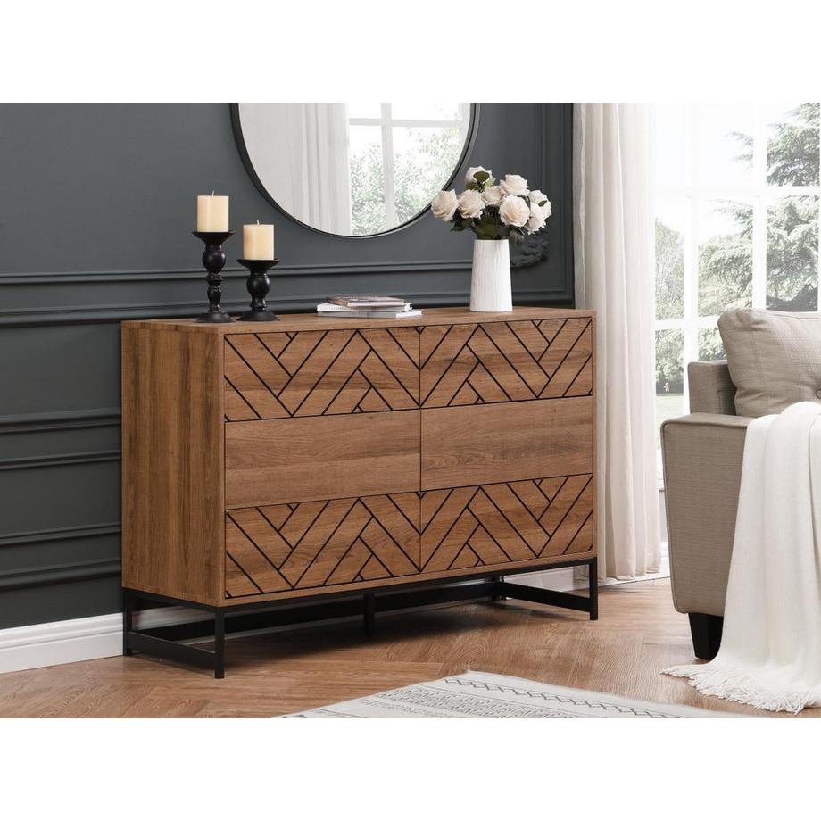 Vente-unique  Commode 6 tiroirs - MDF et acier - Coloris : Naturel et noir - CARATANA 