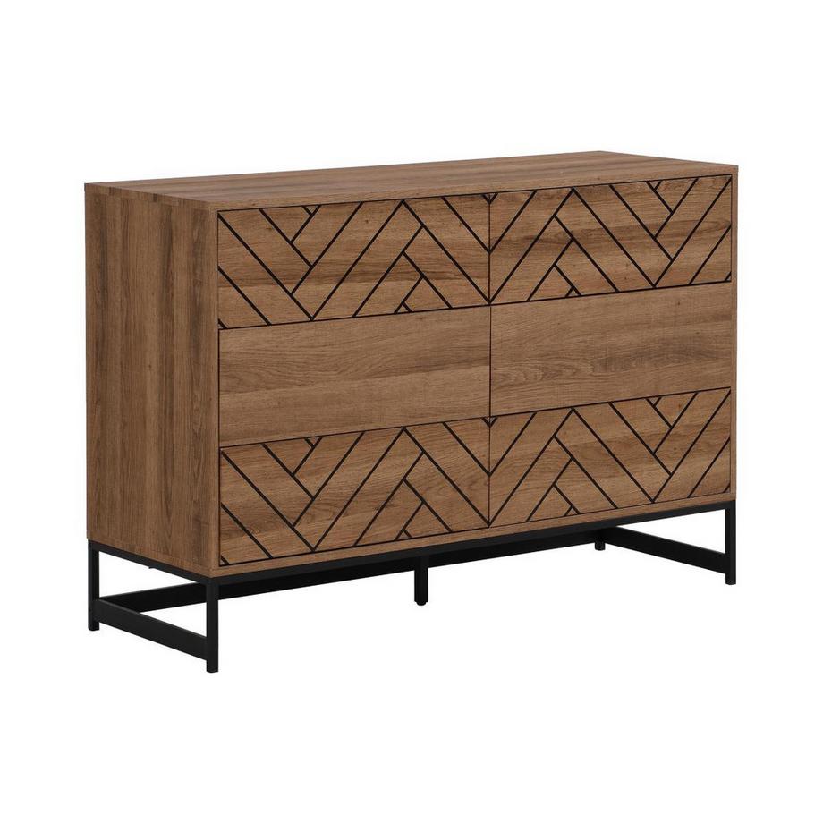 Vente-unique  Commode 6 tiroirs - MDF et acier - Coloris : Naturel et noir - CARATANA 
