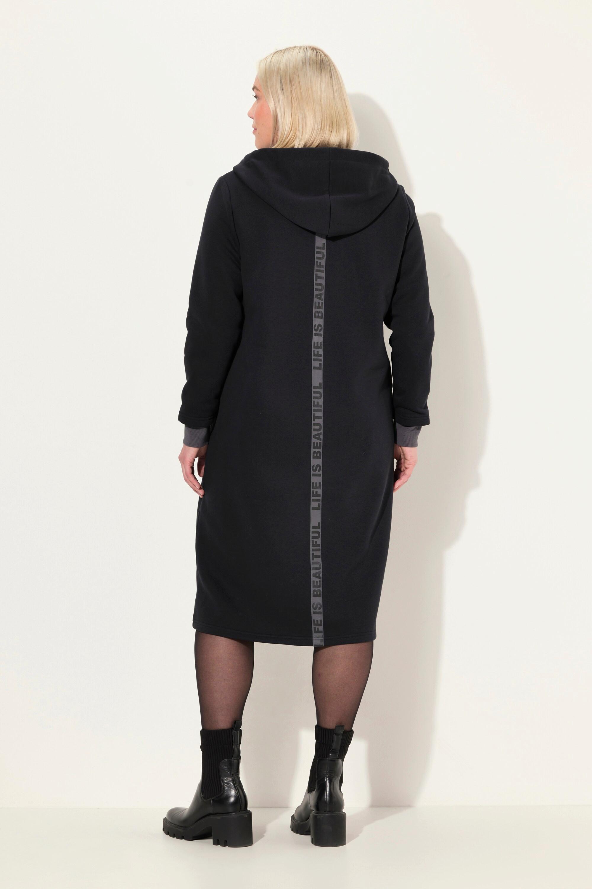 Ulla Popken  Long-Sweatjacke, Kapuze, 2-Wege-Zipper, Rückenstreifen 