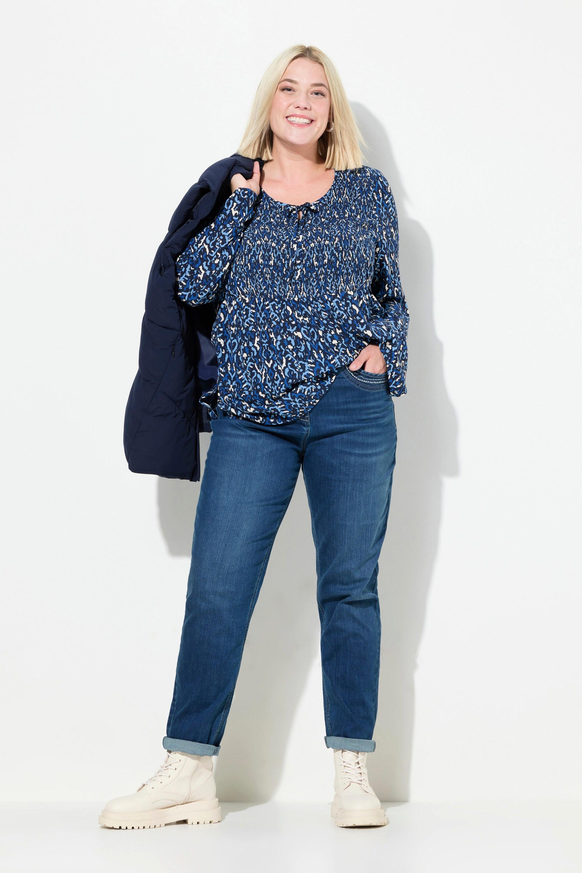 Ulla Popken  Mom jeans con taglio della gamba ampio, rivetti e cintura comoda 