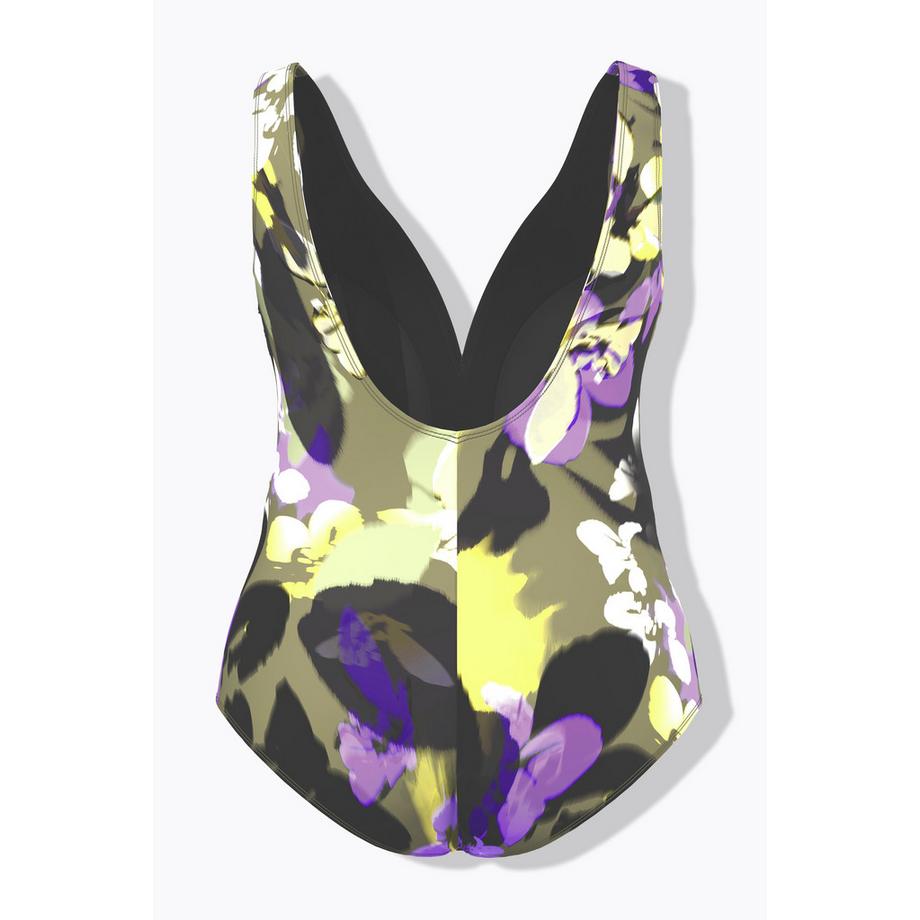 Ulla Popken Badeanzug Blüten Softcups V-Ausschnitt Recycelt  