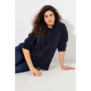 Ulla Popken  Sweat-shirt en maille chenille, capuche avec cordon de serrage, manches longues 