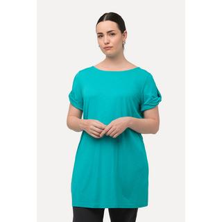 Ulla Popken  T-shirt con drappeggio, cut-out, scollo a girocollo e mezze maniche 