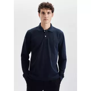Seidensticker Polo-Shirt Regular Fit Langarm Uni  Blu Scuro