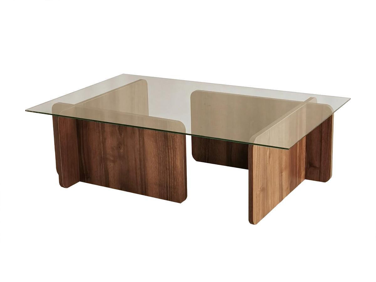 Vente-unique Table basse en verre trempé - Naturel foncé et Transparent - AZRA  