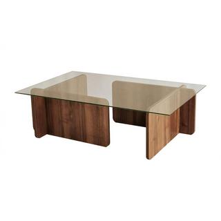 Vente-unique Table basse en verre trempé - Naturel foncé et Transparent - AZRA  