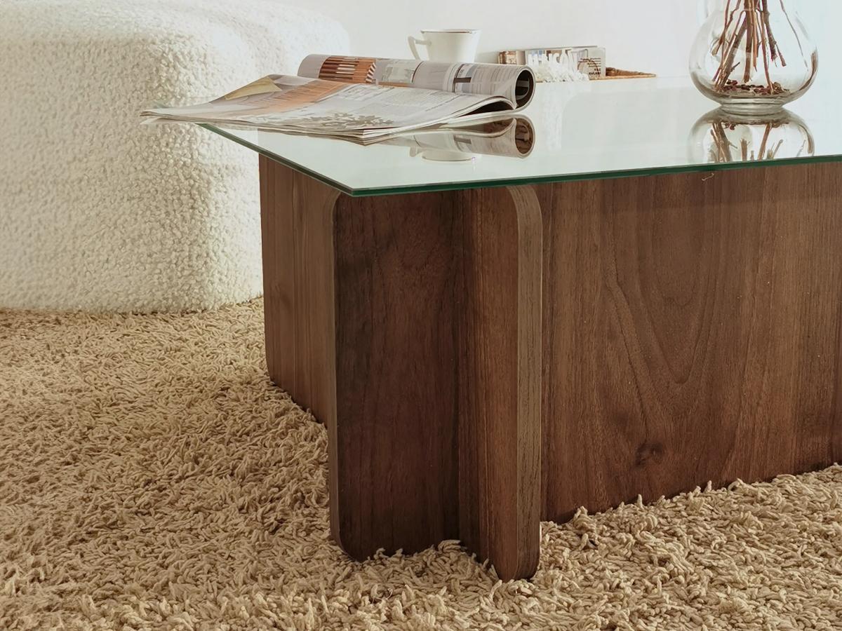 Vente-unique Table basse en verre trempé - Naturel foncé et Transparent - AZRA  