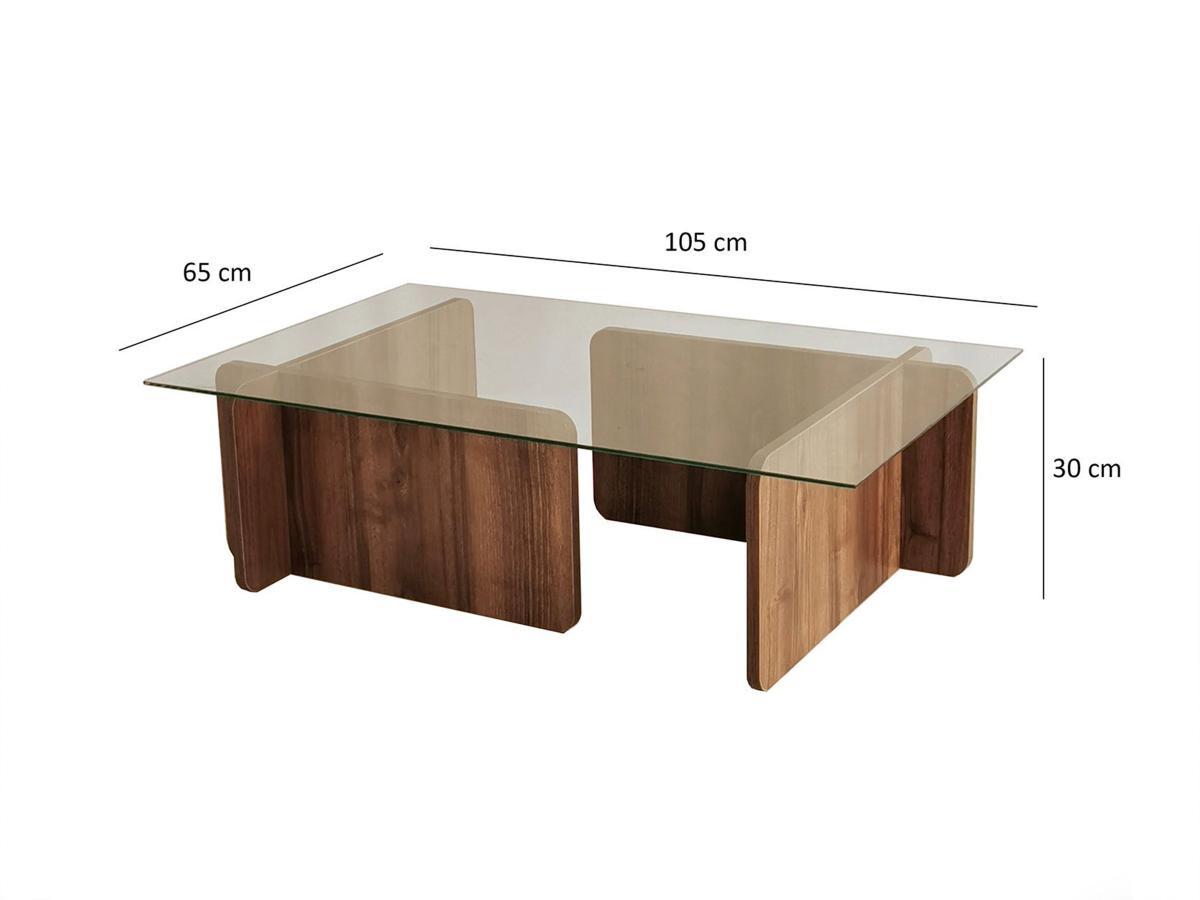 Vente-unique Table basse en verre trempé - Naturel foncé et Transparent - AZRA  