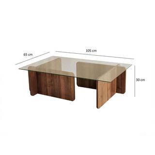 Vente-unique Table basse en verre trempé - Naturel foncé et Transparent - AZRA  