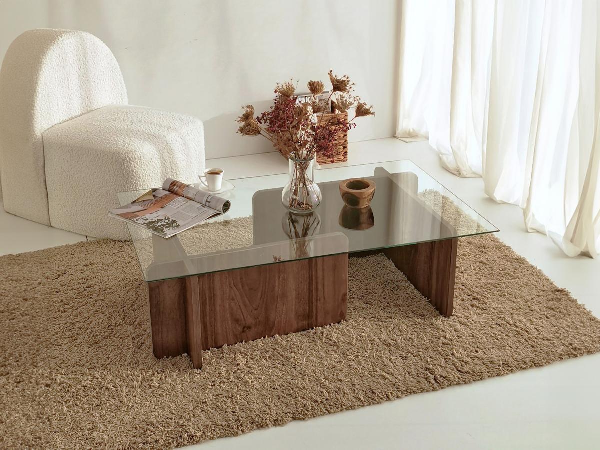 Vente-unique Table basse en verre trempé - Naturel foncé et Transparent - AZRA  