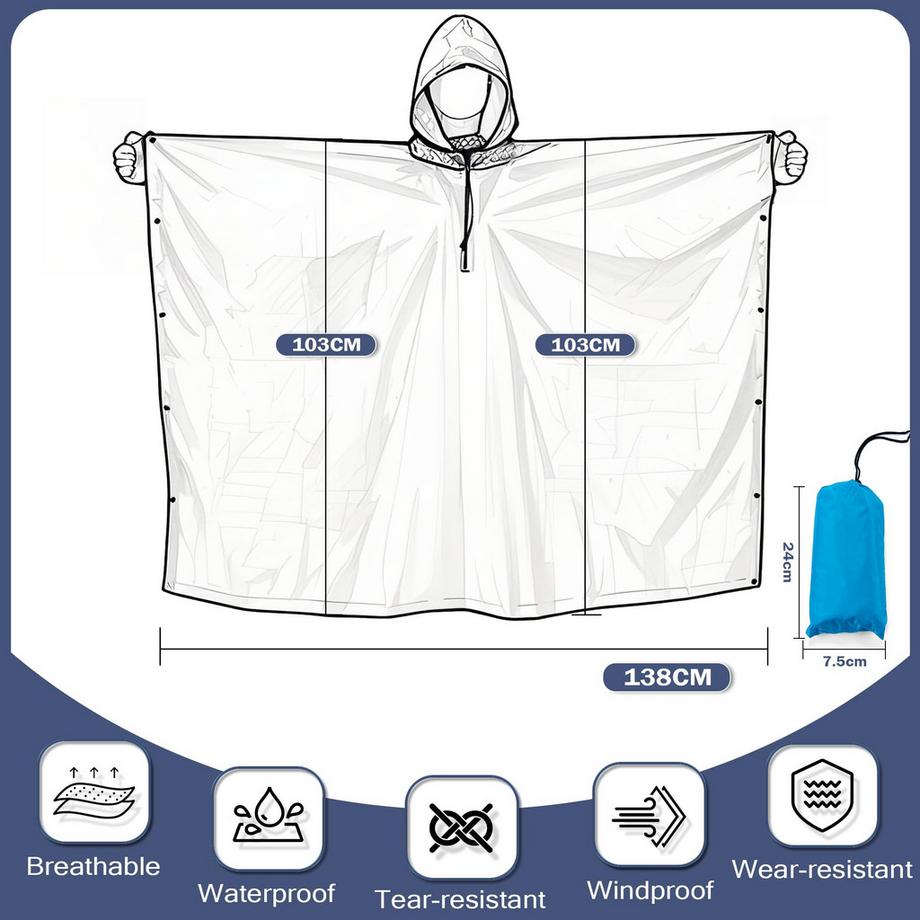 Alopini  Regenponcho Wasserdichtes Regencape mit Kapuze 