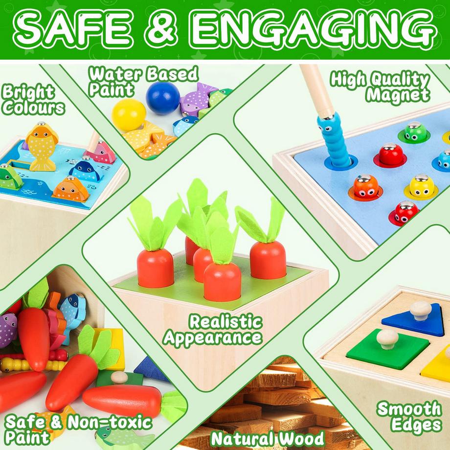 Activity-board  5 In 1 Holzspielzeug Baby Sortier- & Stapelspielzeug Motorikspielzeug Angelspiel Hammerspiel 