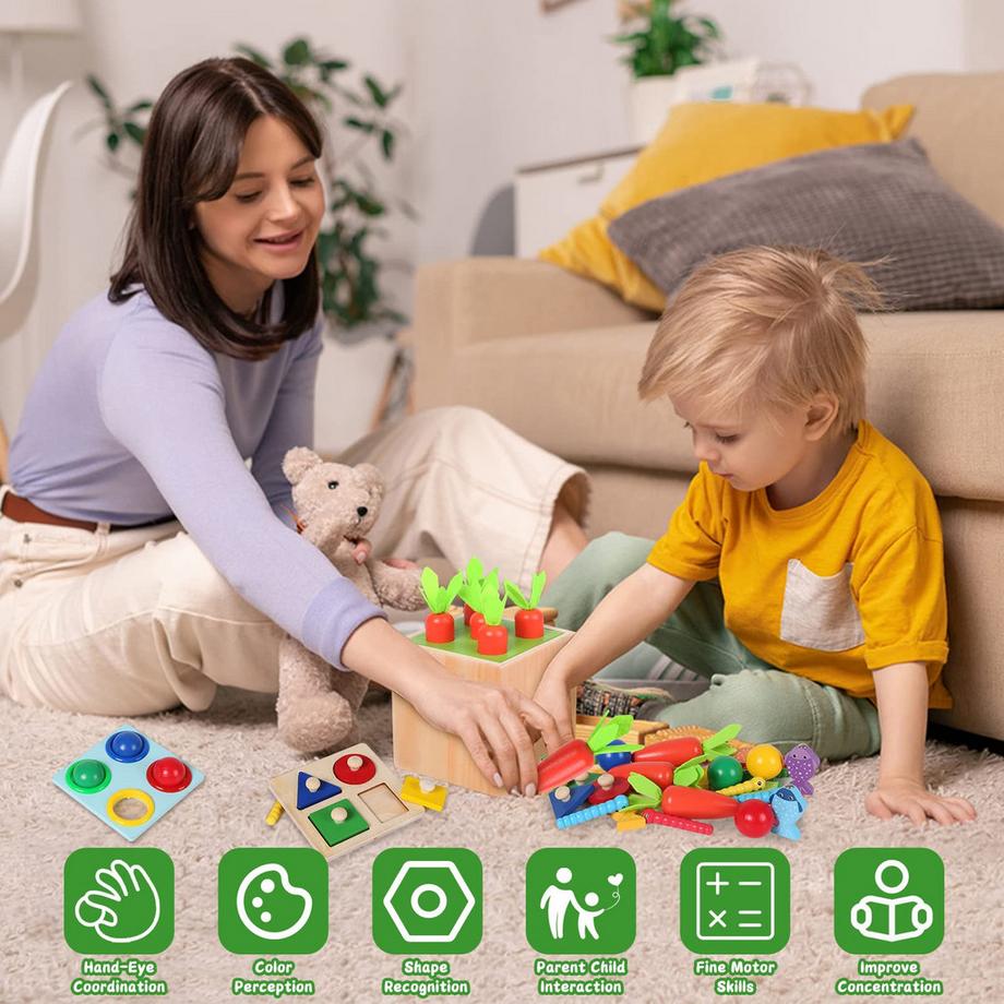 Activity-board  5 In 1 Holzspielzeug Baby Sortier- & Stapelspielzeug Motorikspielzeug Angelspiel Hammerspiel 