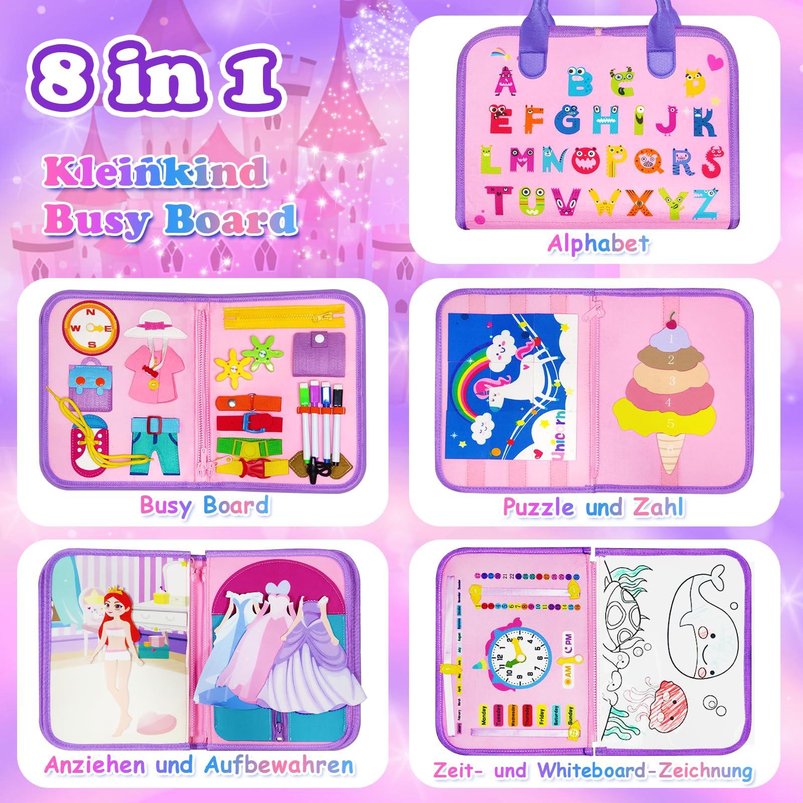 Activity-board  Busy Board 8 en 1 pour les tout-petits Activity Board Baby Sensory with life skills, puzzles, dress-up clothes 