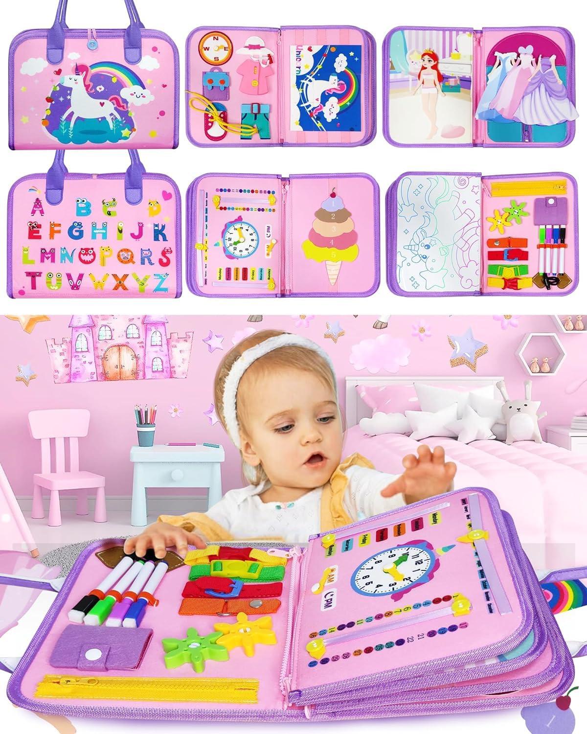 Activity-board  Busy Board 8 en 1 pour les tout-petits Activity Board Baby Sensory with life skills, puzzles, dress-up clothes 