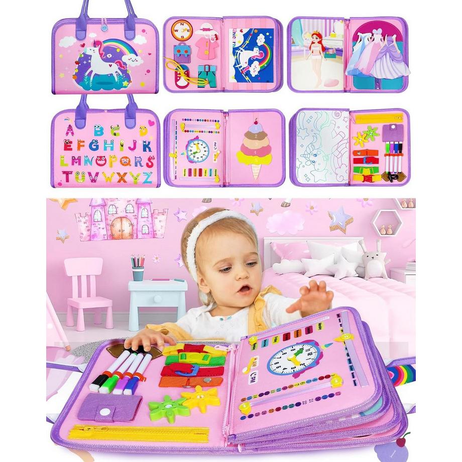 Busy Board 8 in 1 für Kleinkinder Activity Board Baby Sensory mit Leben Fähigkeiten, Puzzles, dress-up Kleidung