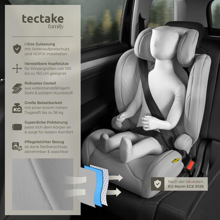 Tectake  Autositz Levi, i-Size Zulassung, mit ISOFIX Hellgrau 