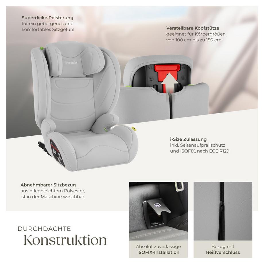 Tectake  Autositz Levi, i-Size Zulassung, mit ISOFIX Hellgrau 