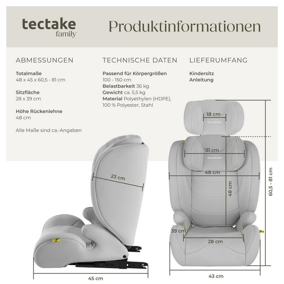 Tectake  Siège auto LEVI norme i-size et base isofix avec protection contre les chocs latéraux 