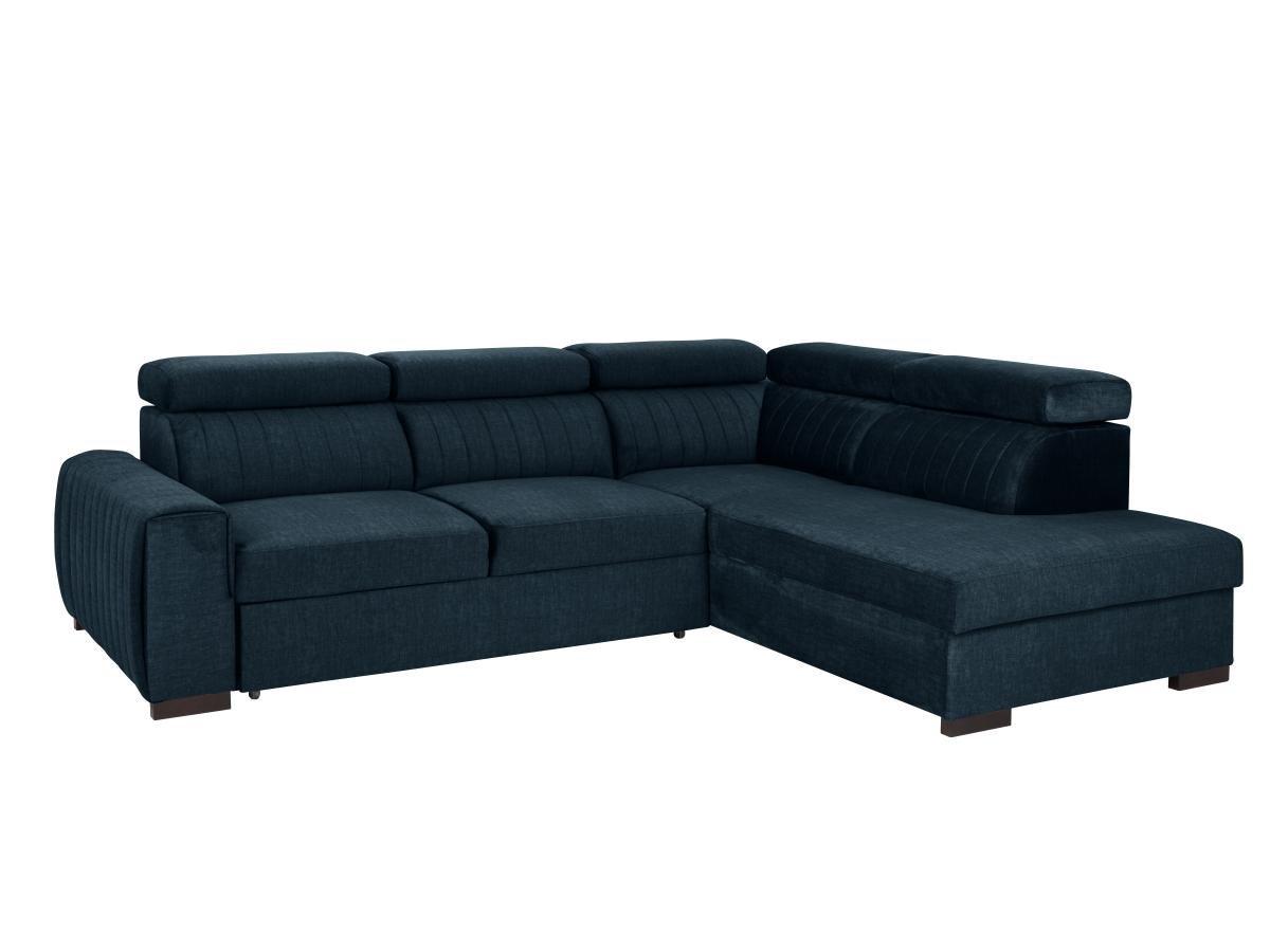 Vente-unique Grand canapé d'angle droit convertible en velours bleu nuit LARICA  