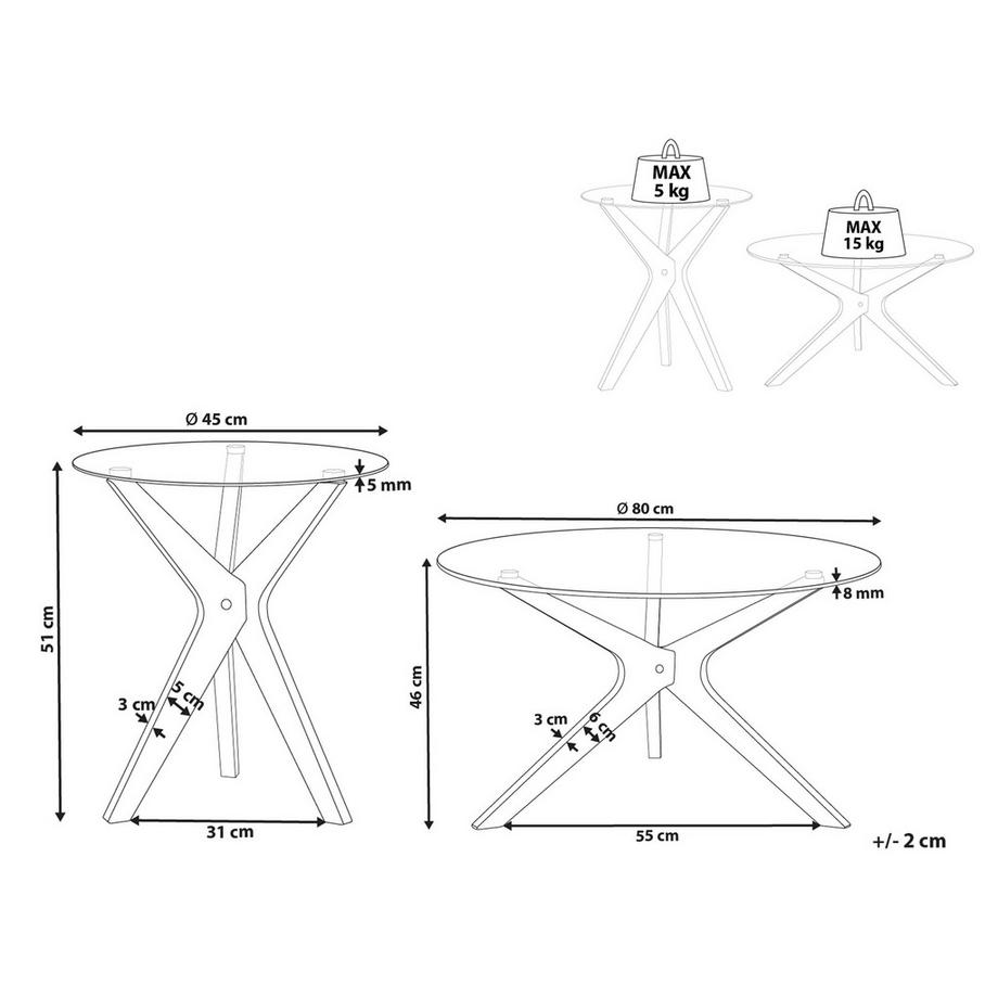 Beliani Lot de 2 tables basses en Verre de sécurité Moderne VALLEY  