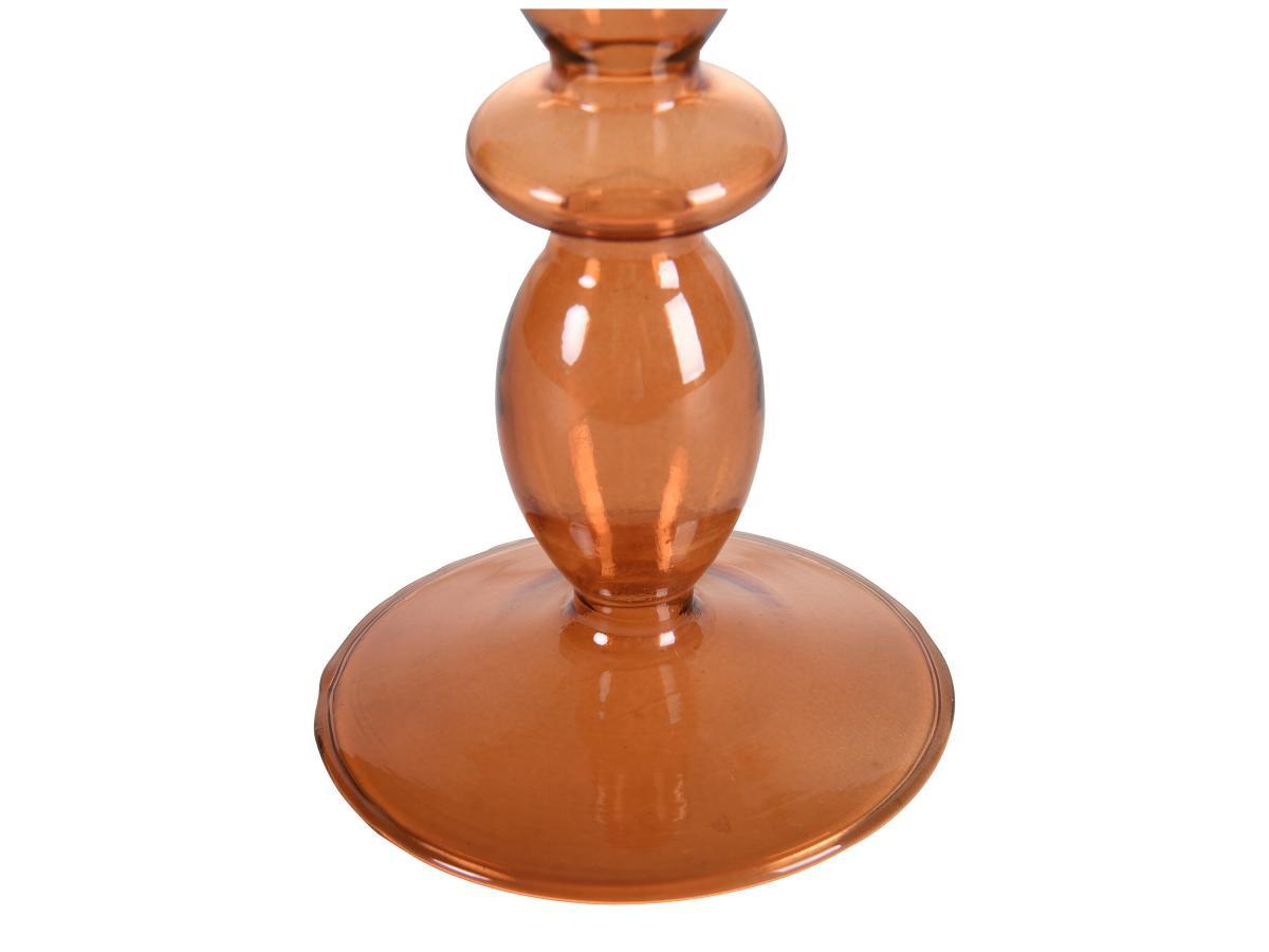 Vente-unique  Lot de 2 bougeoirs - H.21 et 18,5 cm - Verre - Orange - KANDIE 