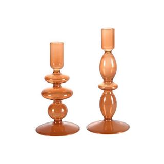 Vente-unique  Lot de 2 bougeoirs - H.21 et 18,5 cm - Verre - Orange - KANDIE 