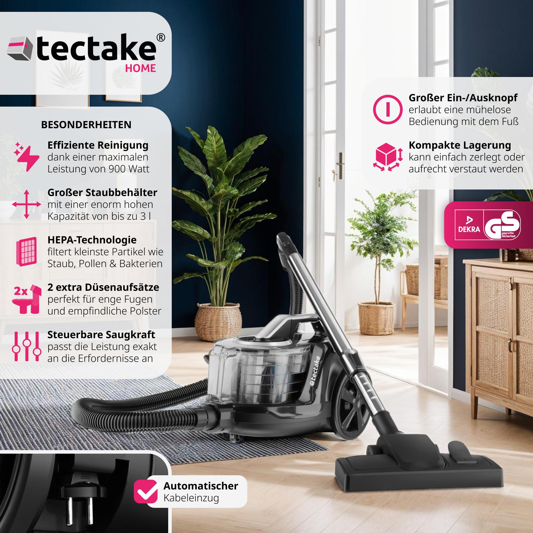 Tectake Aspirateur VC900, 900 W, sans sac, sols durs et tapis  