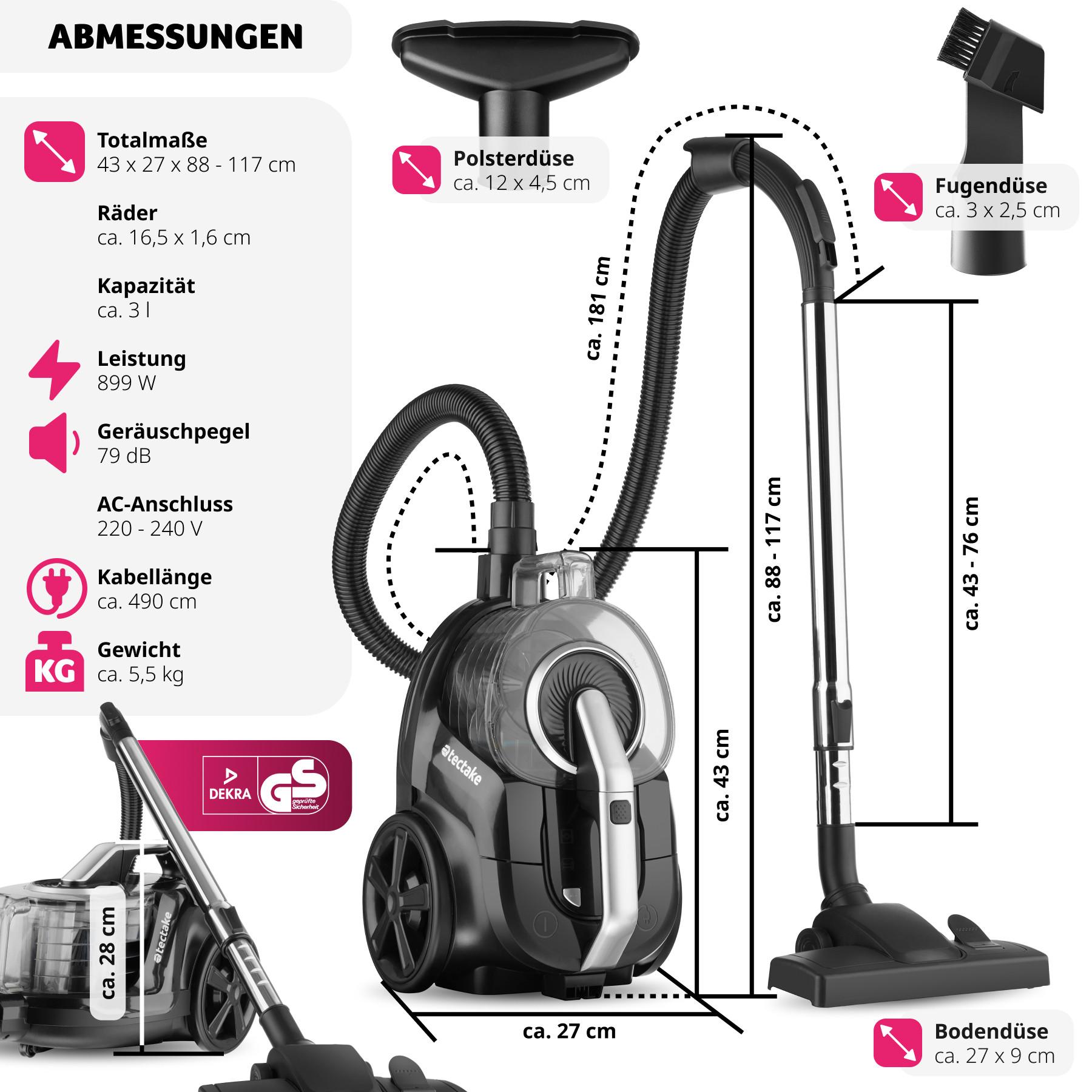 Tectake Aspirateur VC900, 900 W, sans sac, sols durs et tapis  