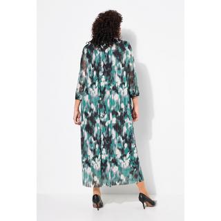 Ulla Popken  Robe maxi en mesh, plis fantaisie, décolleté rond et manches 3/4 