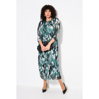 Ulla Popken  Robe maxi en mesh, plis fantaisie, décolleté rond et manches 3/4 