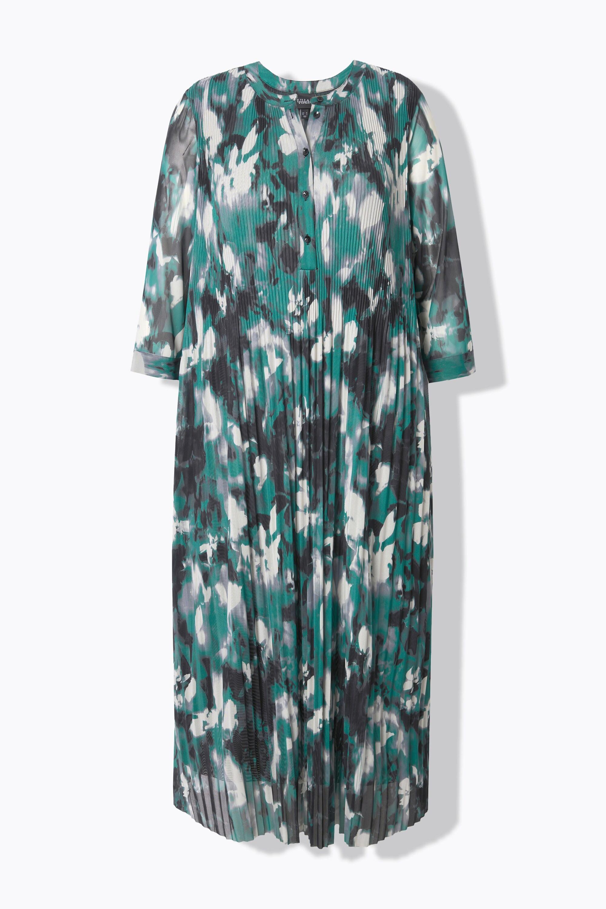 Ulla Popken  Robe maxi en mesh, plis fantaisie, décolleté rond et manches 3/4 