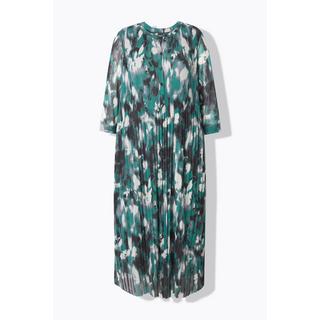 Ulla Popken  Robe maxi en mesh, plis fantaisie, décolleté rond et manches 3/4 