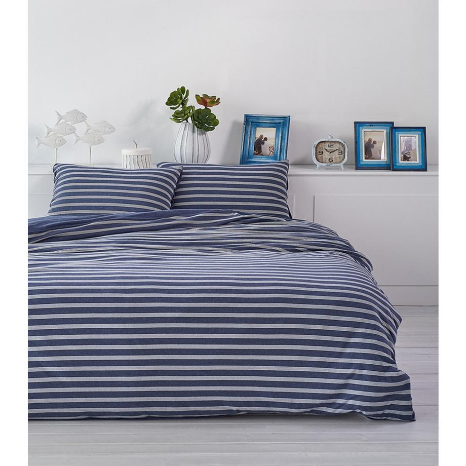 Living Home Melange Jersey Double Face Gestreifte Bettwäsche Set  