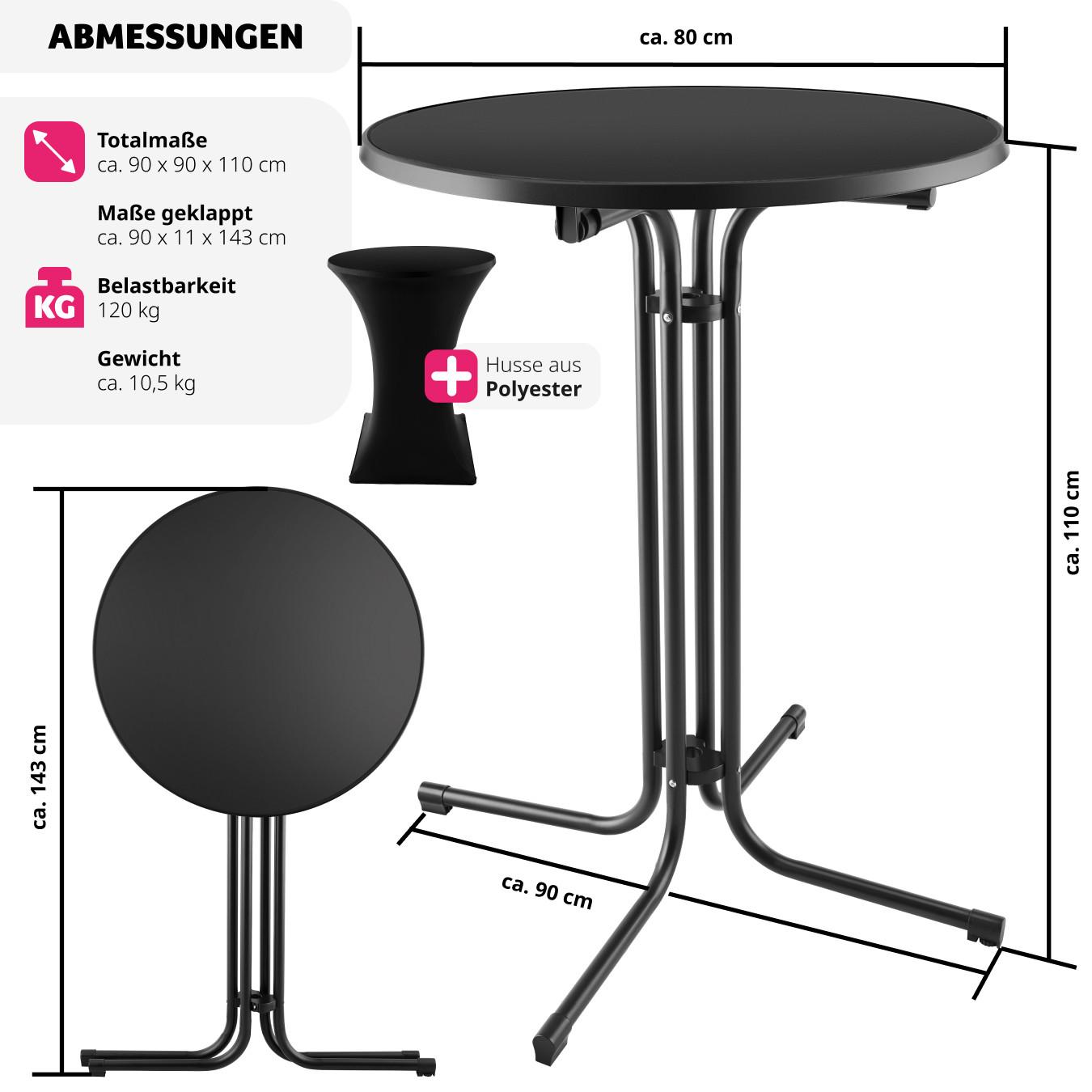 Tectake Tavolo alto Eren pieghevole con copertura 90 x 110 cm  