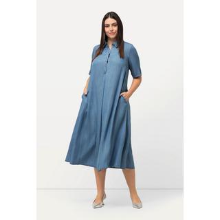 Ulla Popken  Robe maxi en lyocell, col chemise et manches courtes. Coupe évasée. 